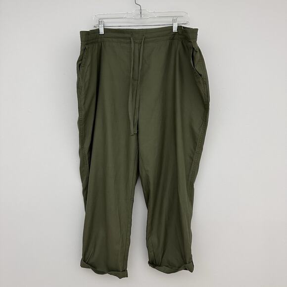 Talbots Womens 20W Green Cotton Tencel Pull On Elastic Waist Capri Pants Comfort - Picture 1 of 6